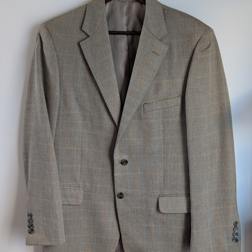 Club Room Men's Blazer 42R Brown Windowpane Plaid Sport Coat Macy's Blue Check